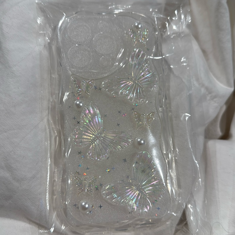 3D Butterfly Glitter clear case for IPhone 16 Pro